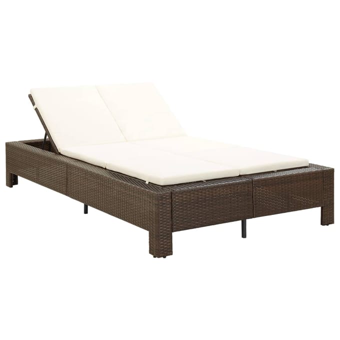 vidaXL - Ligbed - met - kussen - 2-persoons - poly - rattan - bruin