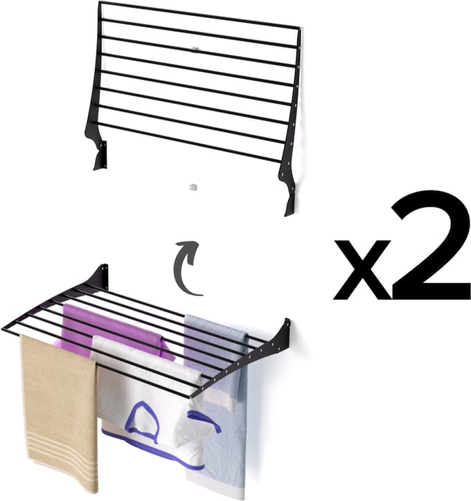 2x Foxydry Fold 82 cm black wasdroogrek wandmontage clicksysteem - 82 x 50 x 10 cm