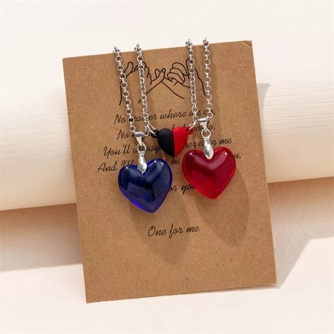 Vriendschapskettingen Set - Hart Blauw & Rood - Koppel Cadeau - EmmyRovi - Moederdag cadeau