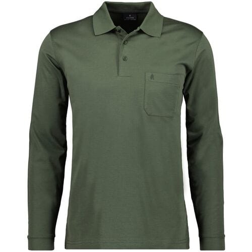Ragman Softknit Polo Longsleeve Uni Breast Pocket Thyme / male