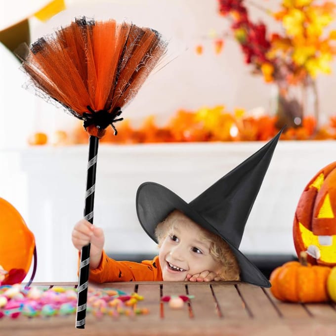 Halloween Heksenbezem Cosplay Bezem Prop voor Halloween Kostuumfeest black