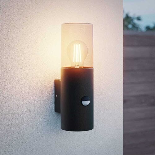 HOFTRONIC Blaze - LED Wandlamp - Incl. Schemerschakelaar & Bewegingssensor - Up light - E27 Fitting - IP44 Waterdicht - Smokey glas