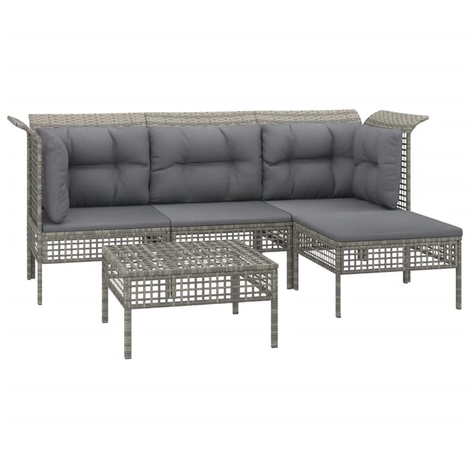 vidaXL - 5-delige - Loungeset - met - kussens - poly - rattan - grijs