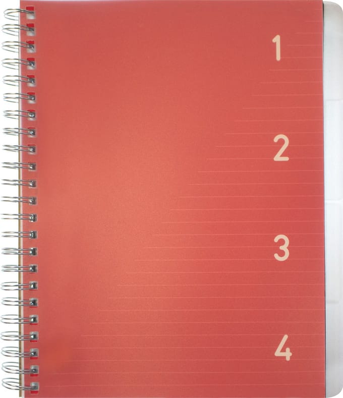 Kangaro 4-in-1 blok â€“ A5 - lijn - 200 pagina's - 60 grams rood - 4 stuks