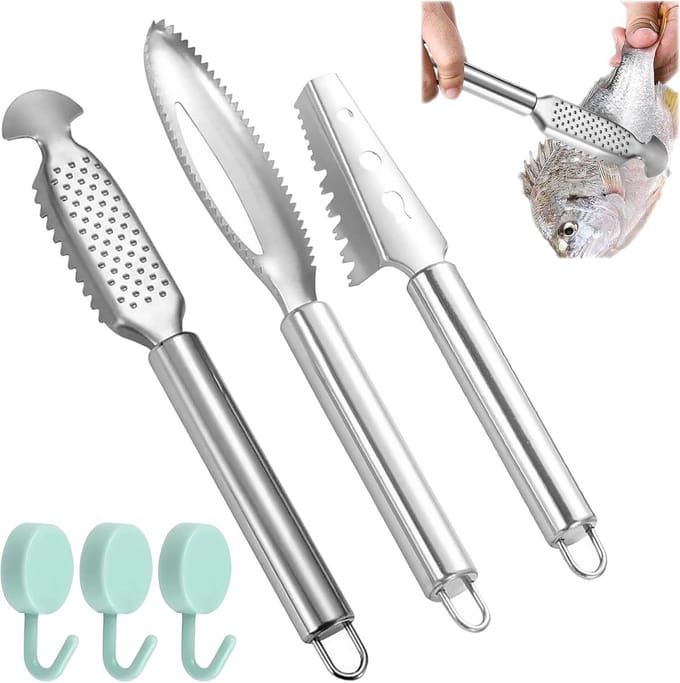 Visontschubber Set - Schraper Zeevruchten - Keuken Hulp - Roestvrij Staal - 3 Stuks