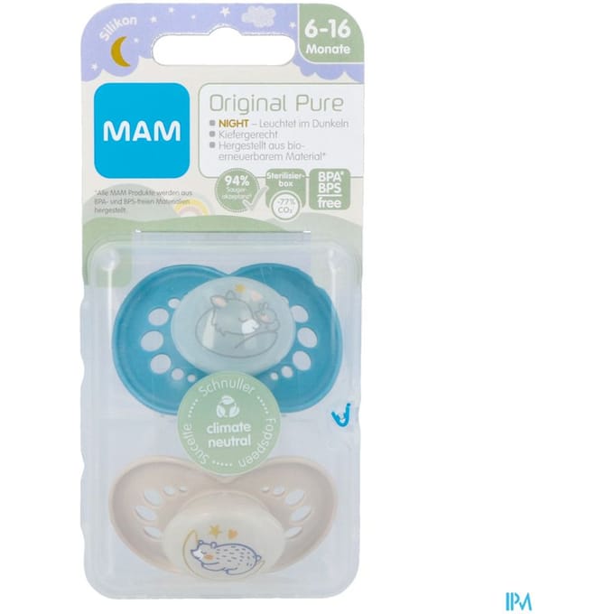Mam Original Night Fopspeen 6-16m Blue 2 Stuks