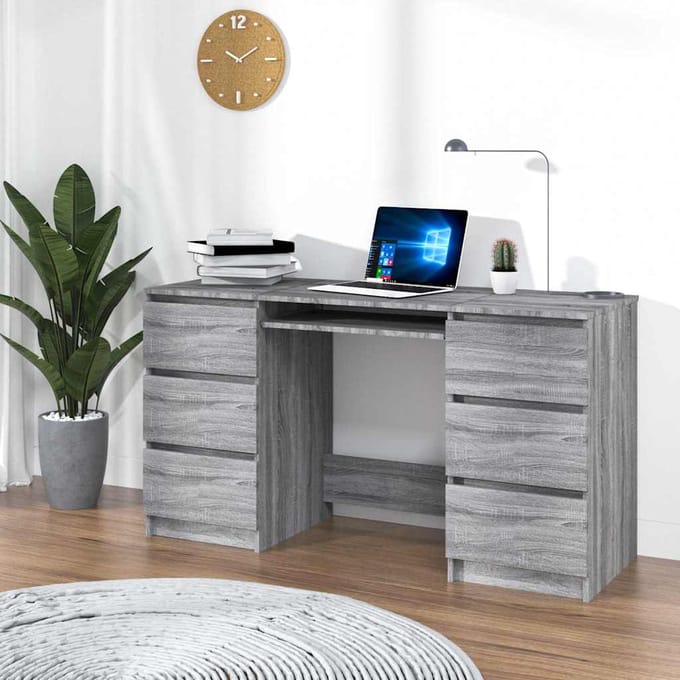 vidaXL - Bureau - 140x50x77 - cm - bewerkt - hout - grijs - sonoma - eikenkleurig
