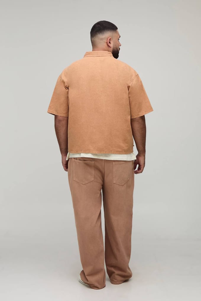 Plus Bleach Wash Carpenter Shirt | Tan | Size 2XL