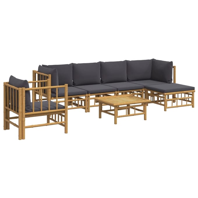 vidaXL - 7-delige - Loungeset - met - kussens - bamboe - donkergrijs