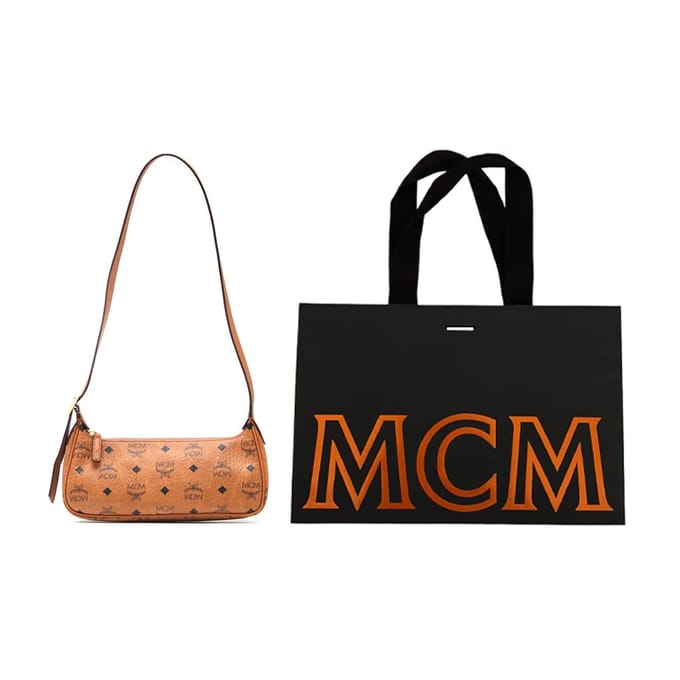 MCM Aren Visetos Monogram Canvas en Leer Schoudertas Klein Dames schoudertas Bruin Cognac MWSESTA02CO001 Basic Set (Bag+Dust Bag) brown