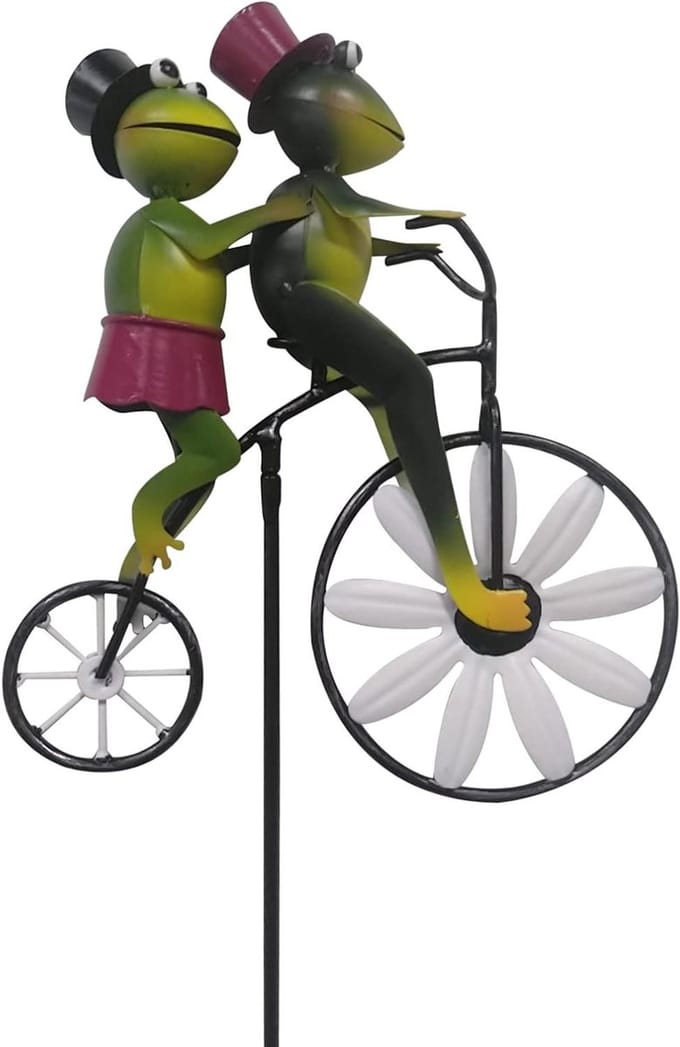 Metalen Wind Spinner - Draaiend Tuindecor - Tuin Versieren - Dier Rijdt Fiets - 25cm Hoog - A