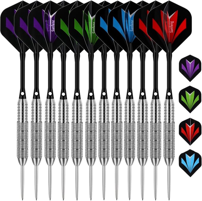 12 Darten Stalen Tip Dartset 24G met Vluchten en Schachten