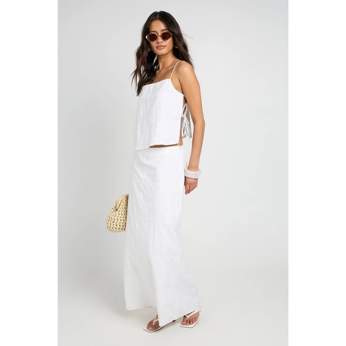 boohoo Dames Patchwork Borduurwerk Kolom Maxi Rok | White | Maat: 8