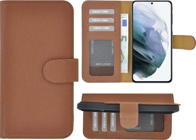 MoDo hoesje Geschikt voor Samsung Galaxy A54 - Echt Leer Book Case - Geribbeld Bruin