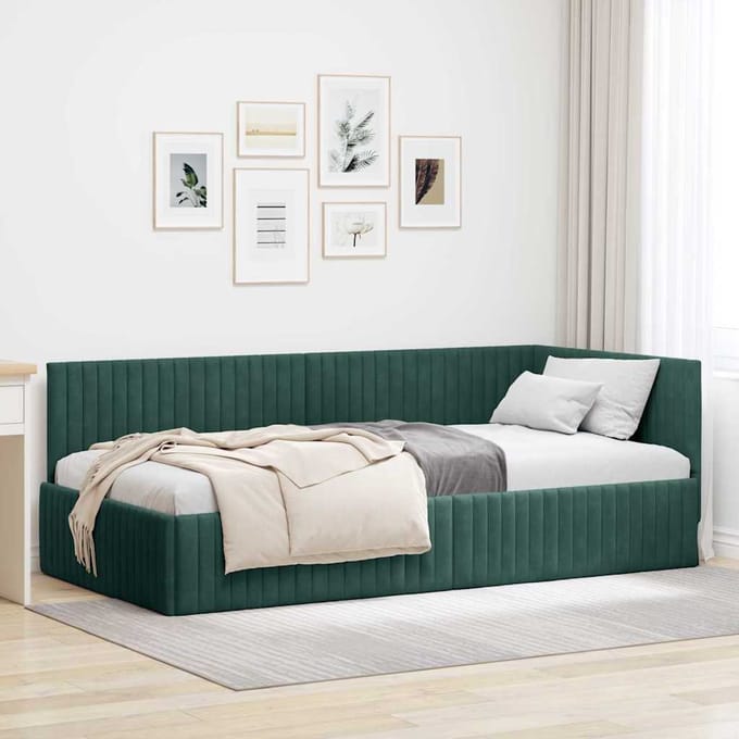 vidaXL - Hoek - Bed - Frame - Donkergroen - 100 - x - 200 - cm - Fluweel