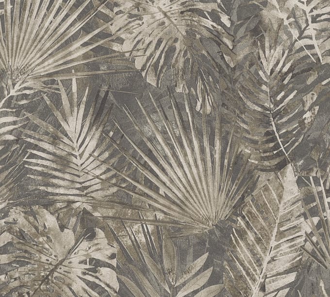 PALMBLADEREN BEHANG | Jungle - Grijs Beige - A.S. Création Natural Living D`eco
