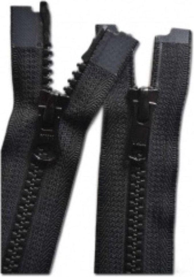 YKK DUBBEL DEELBARE RITS, DONKER BRUIN, 90CM, BLOKTANDJES, PER STUK.