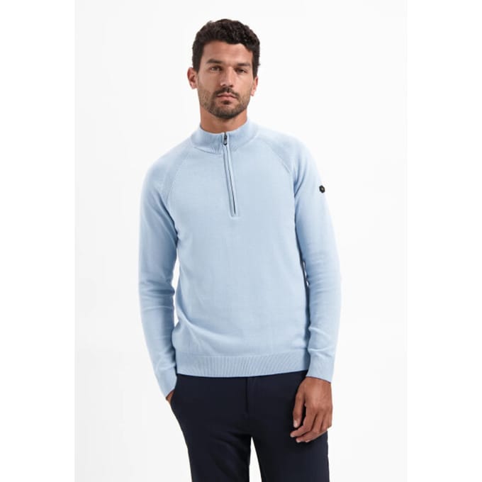 No Excess Pullover Half Zip High Collar Solid Dusty Blue Size: L | Sweaters Outlet | Heren | Blauw
