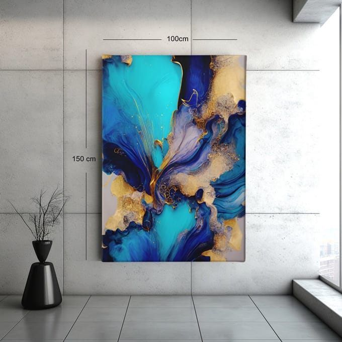 Canvas Schilderij - Abstract - Blauwe Marmer - 90x60x2 cm