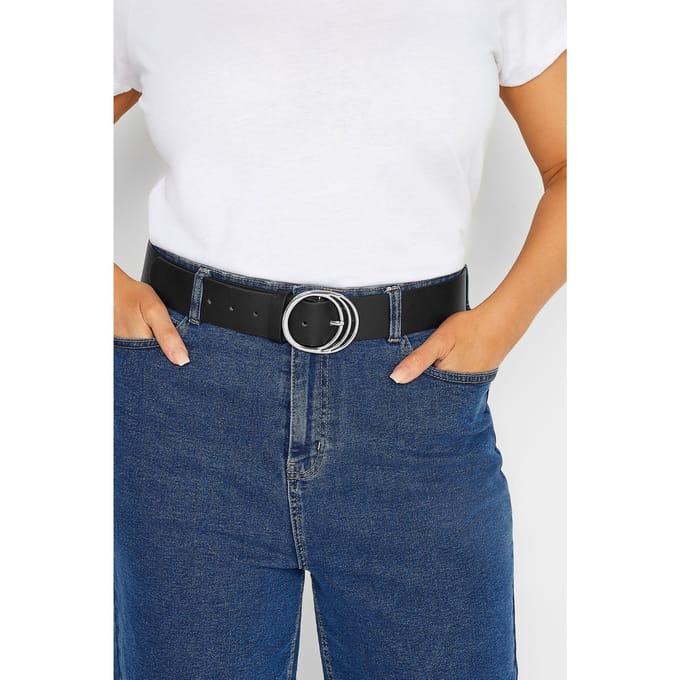 Yours Riem Met Drievoudige Cirkelgesp In Zwart/Zilversize 56-60