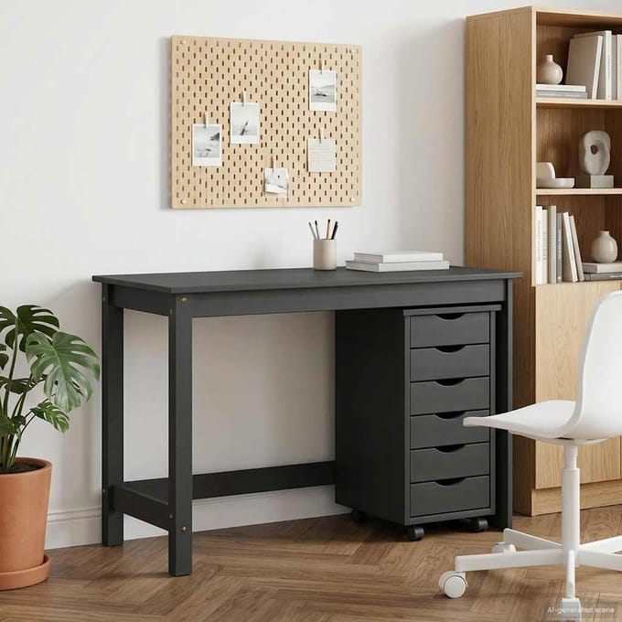 vidaXL - Bureau - en - rolkast - set - MOSS - 2 - st - Grijs