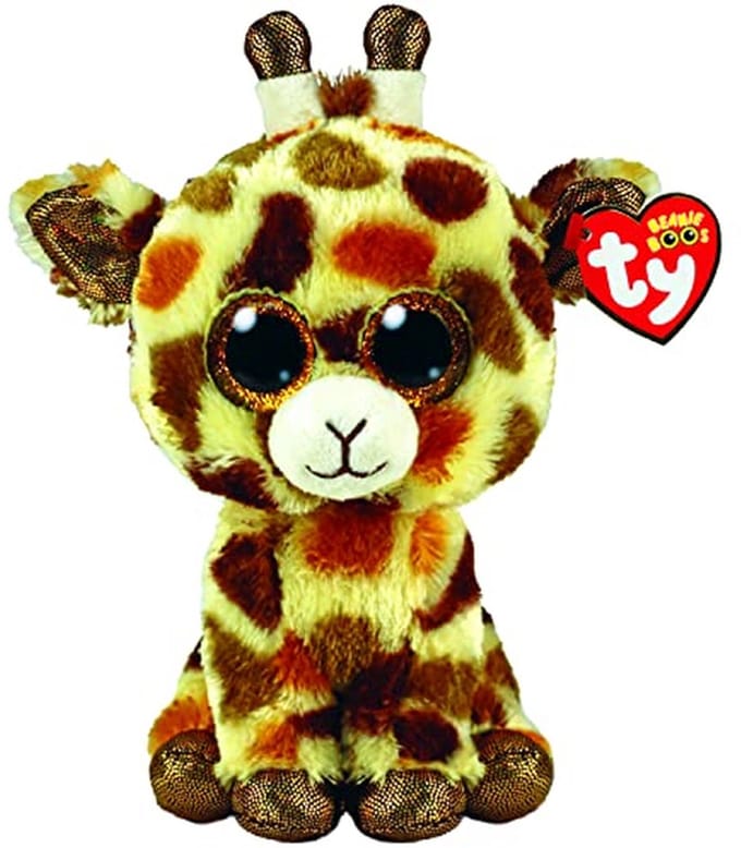 Pluche Giraf - Knuffel Dier - Verzamel Object - Grote Glitterogen - 15 CM - Bruin Gevlekt