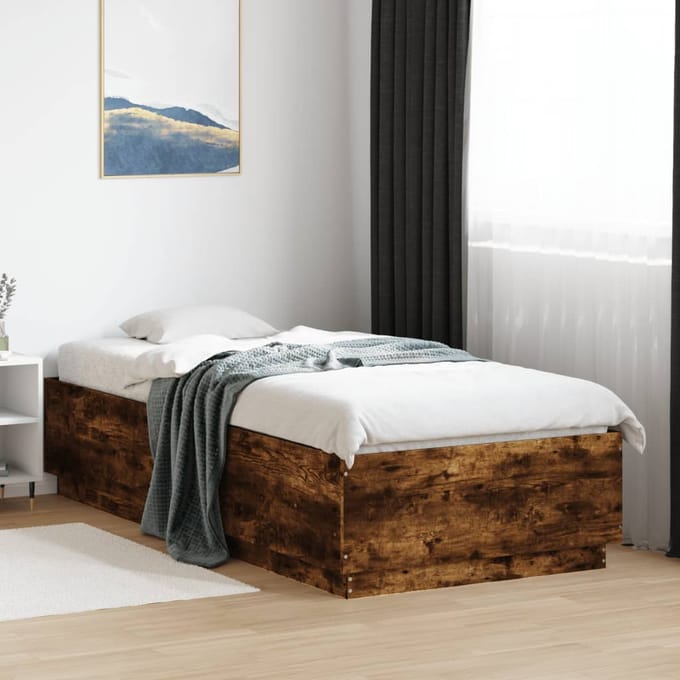 vidaXL - Bedframe - bewerkt - hout - gerookt - eikenkleurig - 90x200 - cm