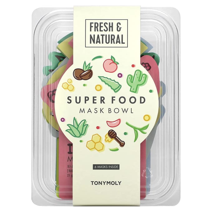 Ensemble Bol Masque de Beauté Super Aliment, 6 Feuilles, 0,74 Oz (21 G) Chaque multi