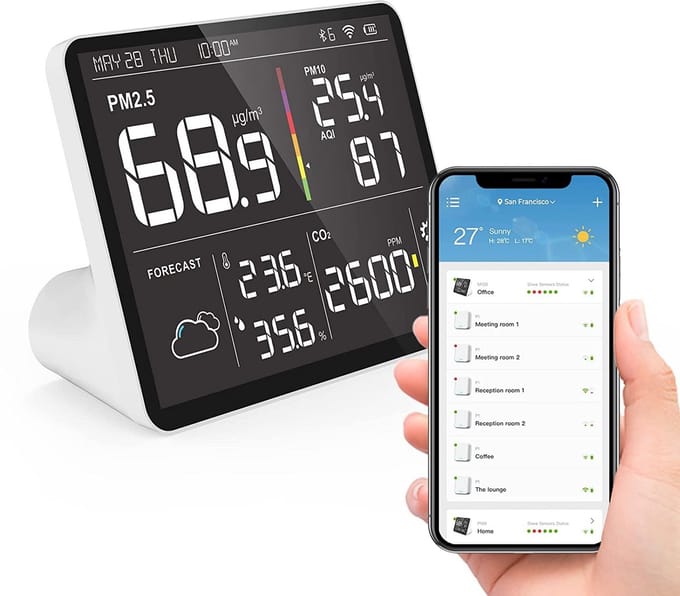 Draadloos Weerstation met Thermometer en Luchtkwaliteitsmonitor voor Binnen en Buiten