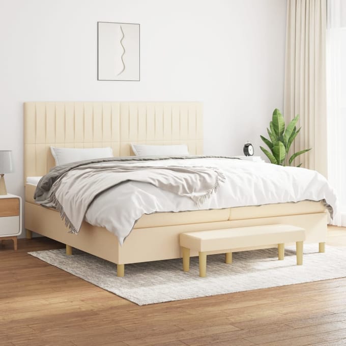 vidaXL - Boxspring - met - matras - stof - crèmekleurig - 200x200 - cm