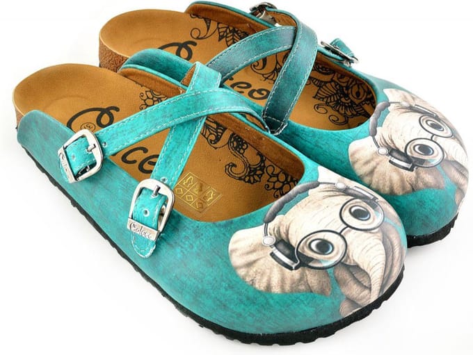 GOBY Clogs met Elephant With Glasses Design – Handgemaakt – Hoge Kwaliteit – Maat 35