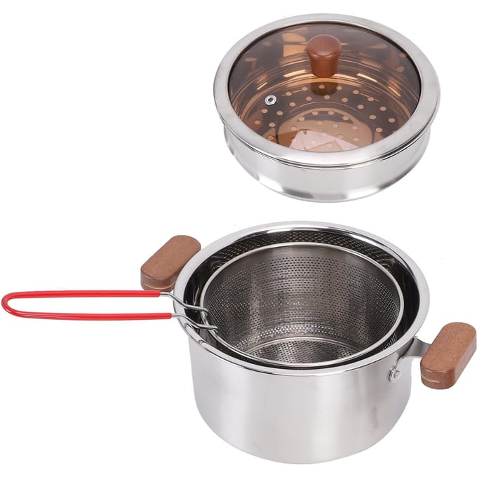 Multifunctionele Pan Soepbouillon Koken 304 Roestvrij Staal Kookgerei met Deksel Filterzeef white