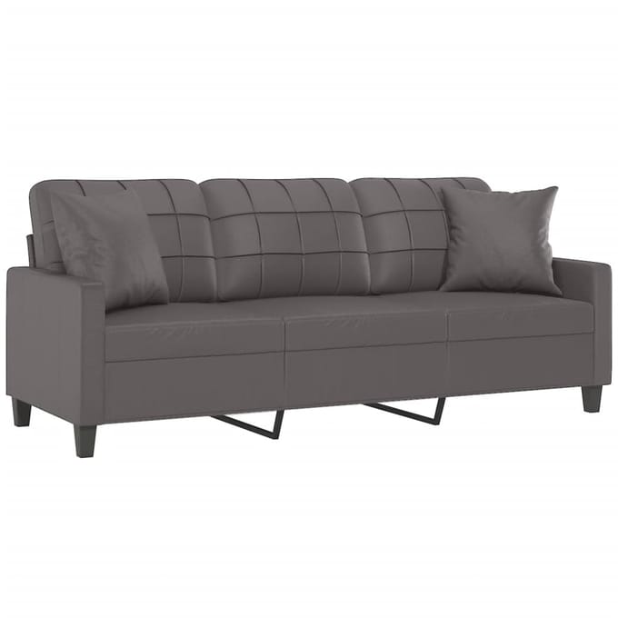 vidaXL - Driezitsbank - met - sierkussens - 180 - cm - kunstleer - grijs