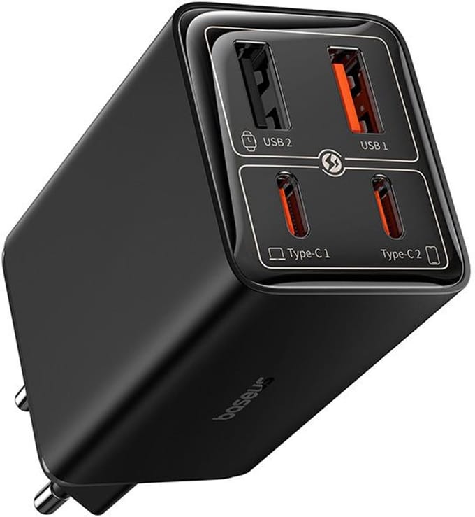 Baseus GaN6 65W USB-C/USB Snellader + 100W USB-C Kabel 1M Zwart