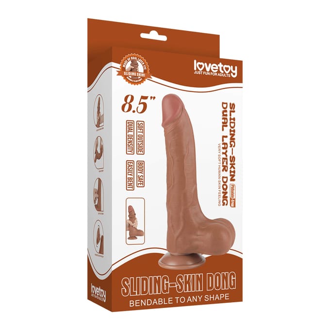 LoveToy - Sliding Skin Dildo 22 cm (Ø 4,3 cm) - Bruin