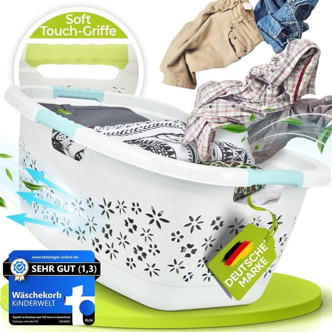 Ergonomische Wasmand 50 Liter met Soft-Touch Handvatten - Waterblauw