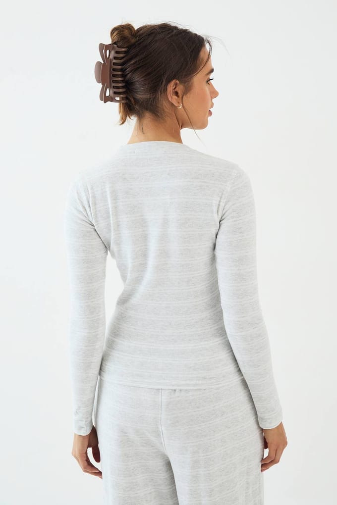 Dames DSGN Studio Gestreepte Aansluitende Lange Mouwen Top | Ash Grey | Maat: Small