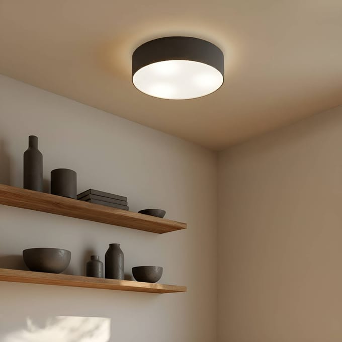 Lindby - plafondlamp - 3lichts - Stof, metaal - H: 17 cm - E27 - grijs, wit, mat nikkel