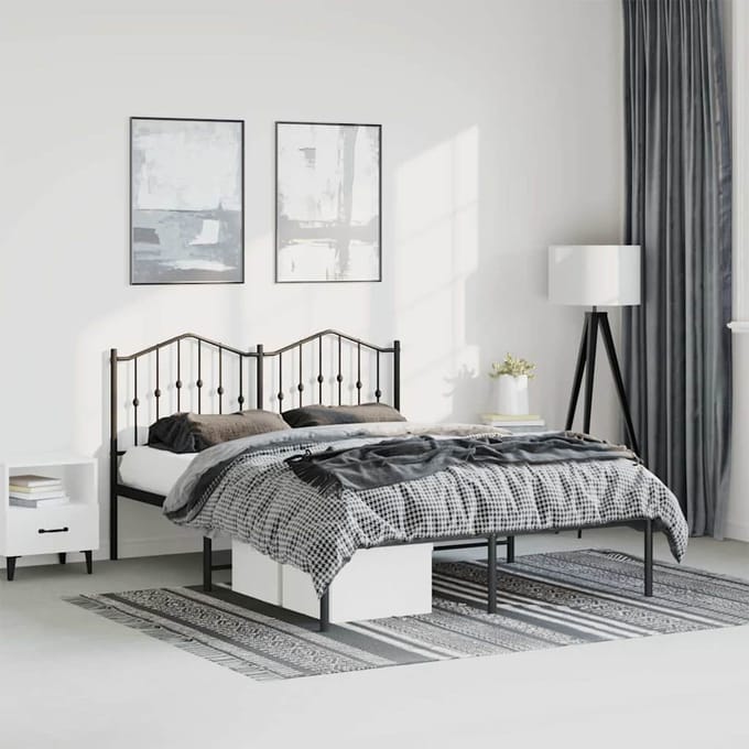 vidaXL - Bedframe - met - hoofdbord - metaal - zwart - 135x190 - cm