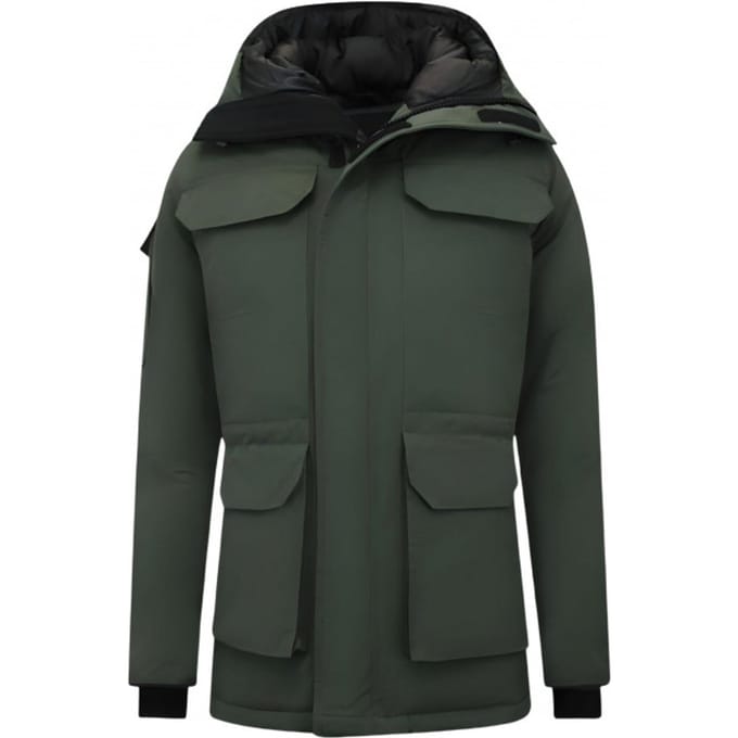 Halflange Winterjas Heren met Capuchon - 7503 - Groen