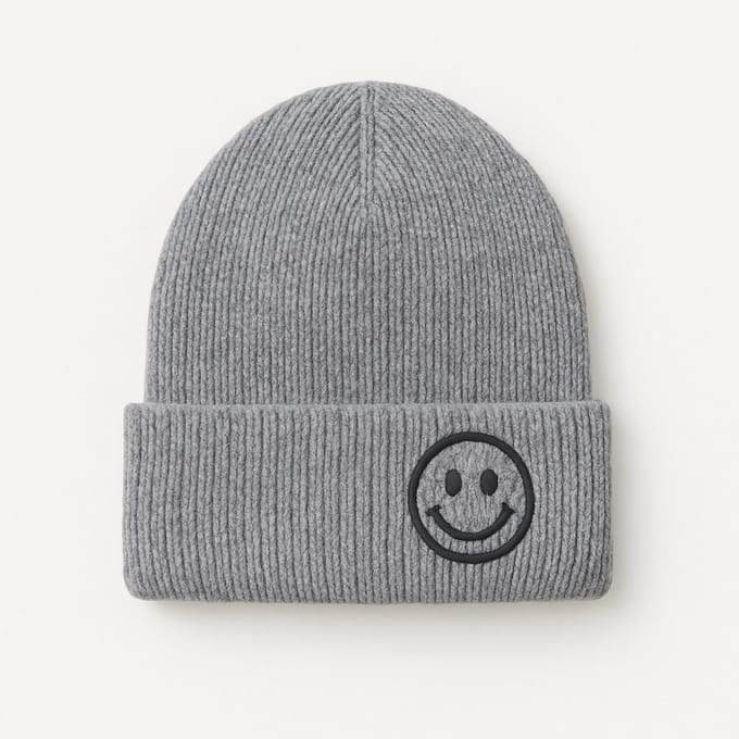 Hidzo Beanie - Muts - Smiley - Polyester - Grijs - Kindermuts
