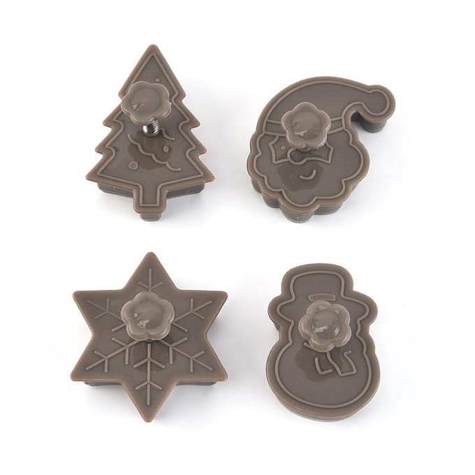 4 stks/set Plastic Cookie Bakvormen Sneeuwpop/Sneeuwvlok/Kerstboom/Kerstman Patroon Bakvormen gray
