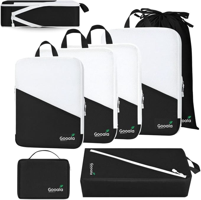 Gooala Packing Cubes Compressie - 7 stuks Compression Packing Cubes - Benut 60% meer ruimte met Compressierits - Koffer Organizer Set