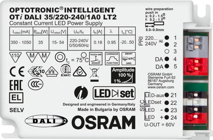 Osram LED Driver | 350mA/1050mA 35W 15V/54V | DALI Dimbaar IP20