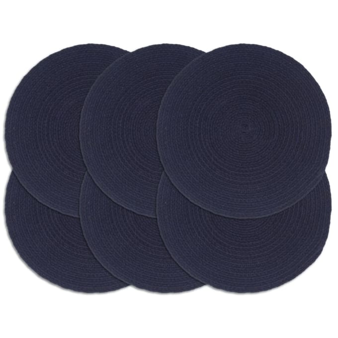 vidaXL - Placemats - 6 - st - rond - 38 - cm - katoen - effen - marineblauw