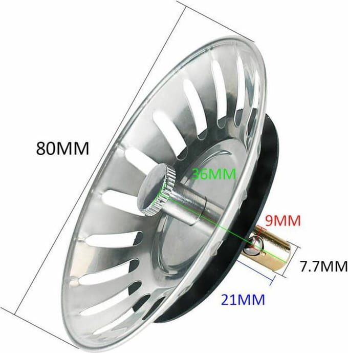 *** Afvoerstop 8cm Breed - RVS - Wasbakstop 80MM - Universeel - Keuken - Gootsteenzeef - Zilver - van Heble® ***