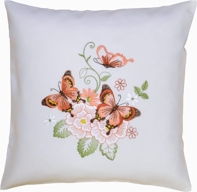 Kussenhoes - Ecru - Rood - Vlinders - 40x40 cm