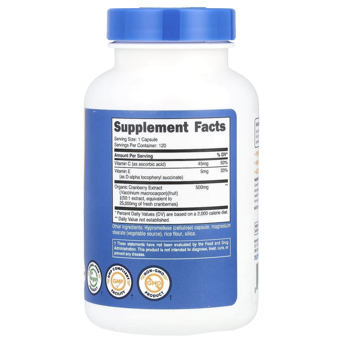 Nutricost, Cranberry, Vitamine C en E, 120 capsules