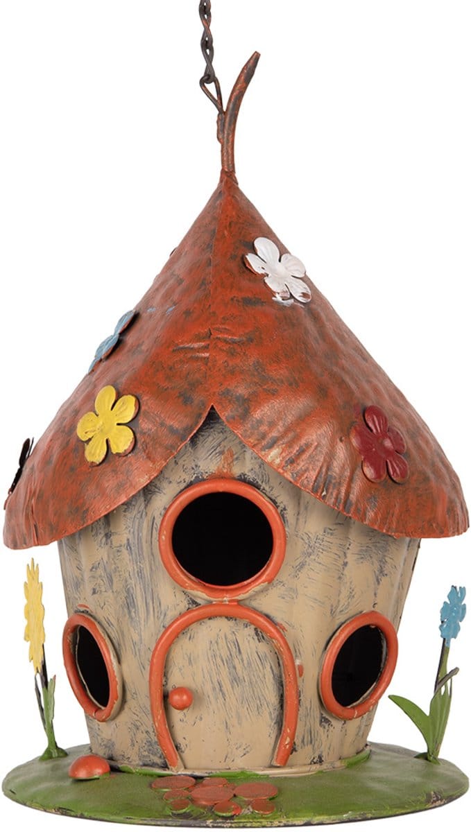 Clayre & Eef Vogelhuis ø 17x27/54 cm Beige Rood Metaal