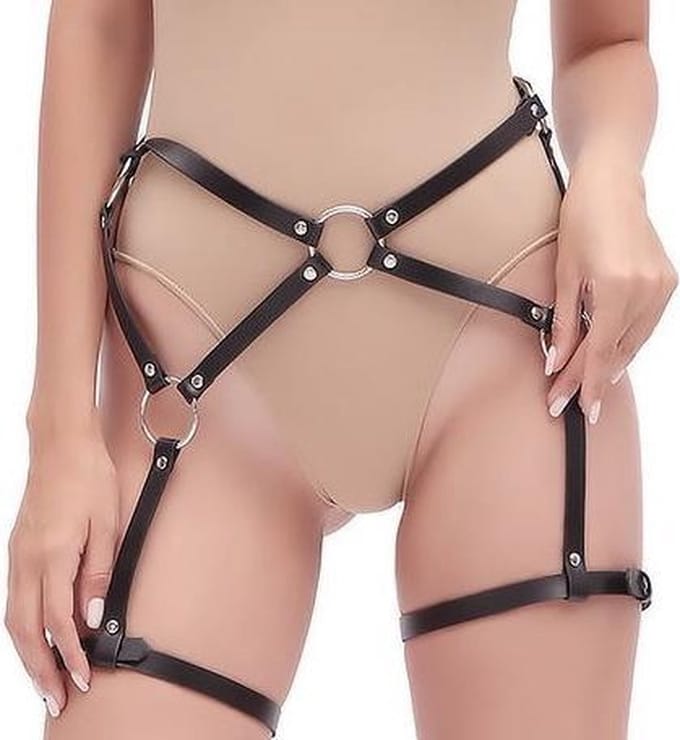 Banoch | leg harness/2 - been harnas vrouw - zwart pu leer - verstelbaar
